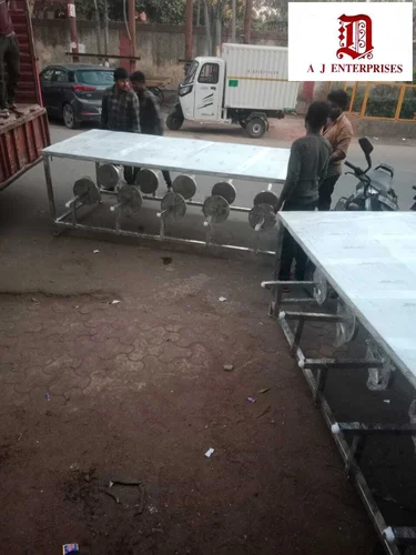 SS 10 Seater Canteen Table With Foldable Stool image 2