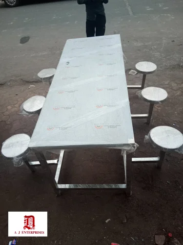 SS 06 Seater Canteen Table with Foldable Stool image 2