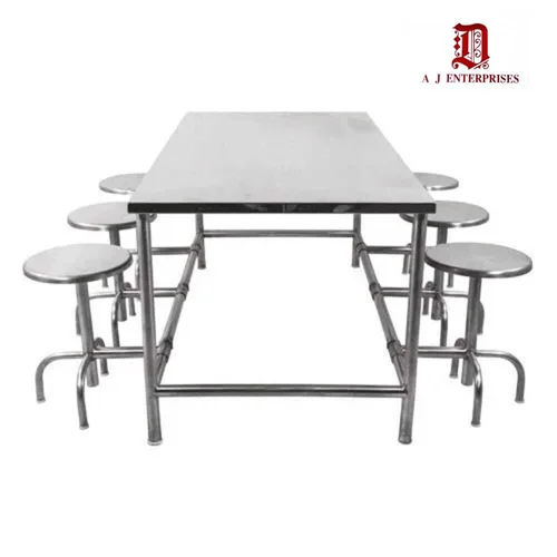 SS Industrial Dining Table With Foldable Stool image 2