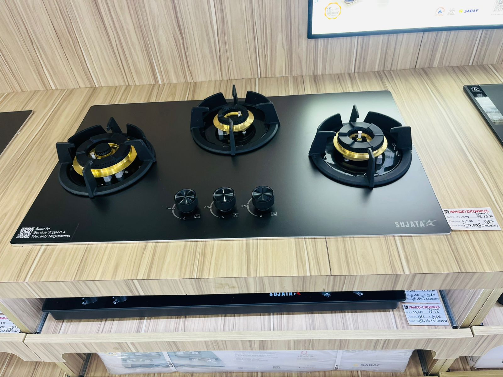 Sujata Premium 3 Burner Glass Top Gas Stove