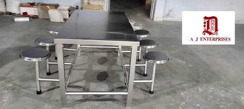 SS 06 Seater Canteen Table with Foldable Stool