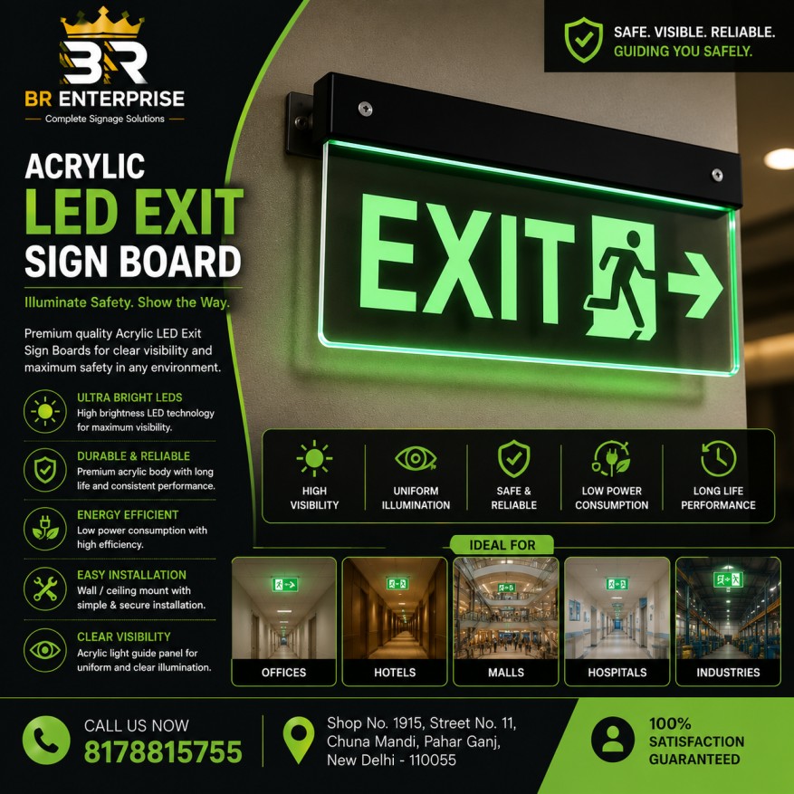 Acrylic Led Exit Sign Board